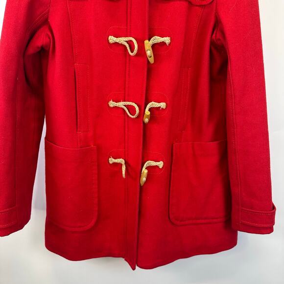 American Eagle Wool Blend Red Fur Hood Toggle Button Pea Coat Womens Large - Picture 7 of 16